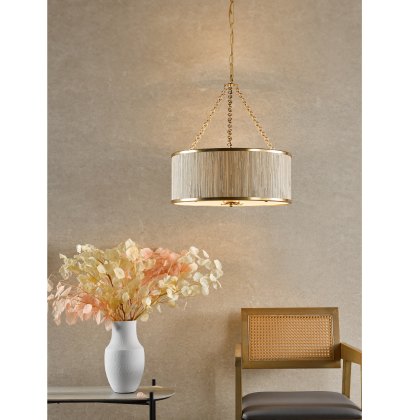 Dar - Fenella 5 Light Pendant Gold With Natural Seagrass Shade