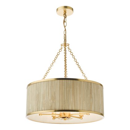 Dar - Fenella 5 Light Pendant Gold With Natural Seagrass Shade