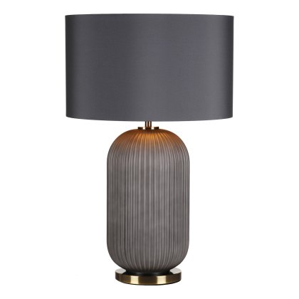 Dar - Helicon Table Lamp Grey Ribbed Glass and Antique Brass With Shade