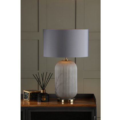 Dar - Helicon Table Lamp Grey Ribbed Glass and Antique Brass With Shade