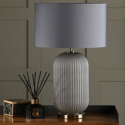 Dar - Helicon Table Lamp Grey Ribbed Glass and Antique Brass With Shade