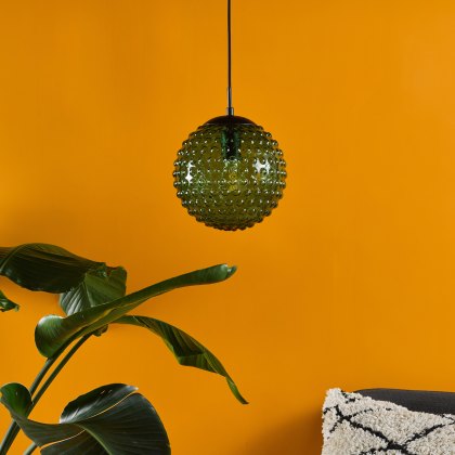 Dar - Hobnail Pendant Matt Black & Green Glass