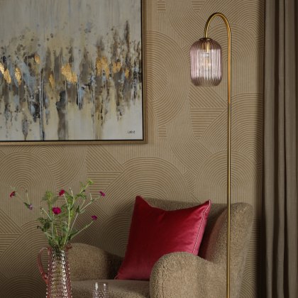 Dar - Idra Floor Lamp Aged Bronze and Green Ribbed Glass