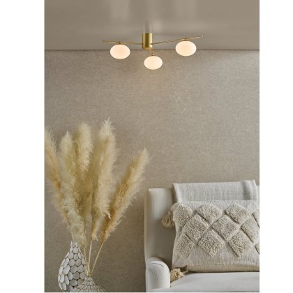 Dar - Jasper 3 Light Semi-Flush Satin Gold and Opal Glass