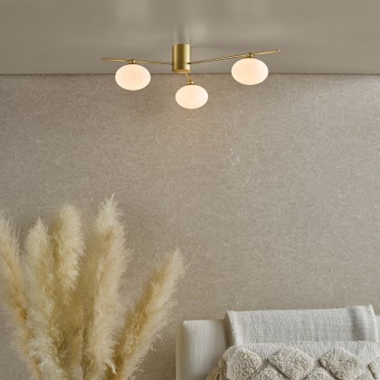 Dar - Jasper 3 Light Semi-Flush Satin Gold and Opal Glass