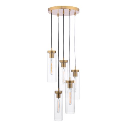 Dar - Jodelle 5 Light Cluster Pendant Polished Bronze and Glass