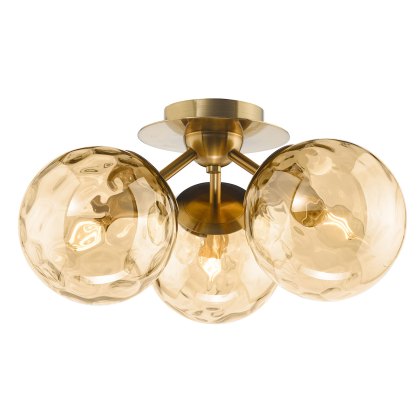 Dar - Ulrika 3 Light Flush Antique Bronze With Amber Glass