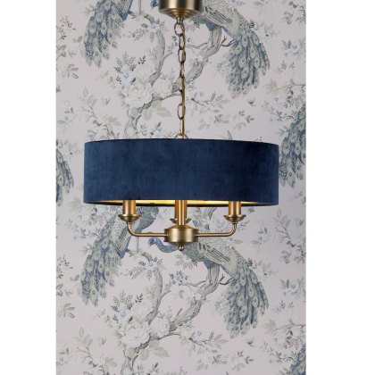 Laura Ashley - Sorrento 3 Light Pendant Matt Antique Brass & Blue Shade