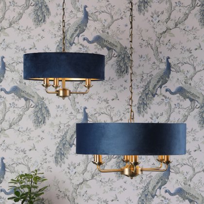 Laura Ashley - Sorrento 3 Light Pendant Matt Antique Brass Blue Shade