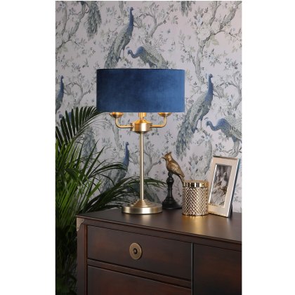 Laura Ashley - Sorrento 3 Light Table Lamp Antique Brass & Blue Shade