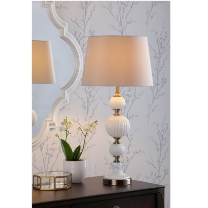Laura Ashley - Croxden Table Lamp White Ribbed Glass Antique Brass With Shade
