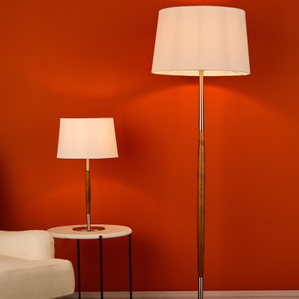 Dar - Detroit Floor Lamp Satin Nickel Walnut Detail Base Only