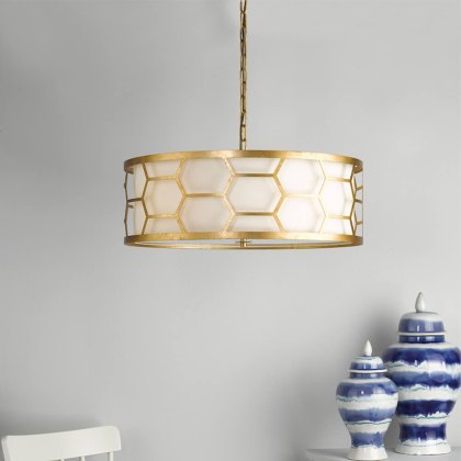 Dar - Epstein 4 Light Pendant Gold With Ivory Shade & Glass Diffuser