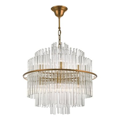 Dar - Lukas 13 Light Pendant Brushed Antique Gold and Clear Glass