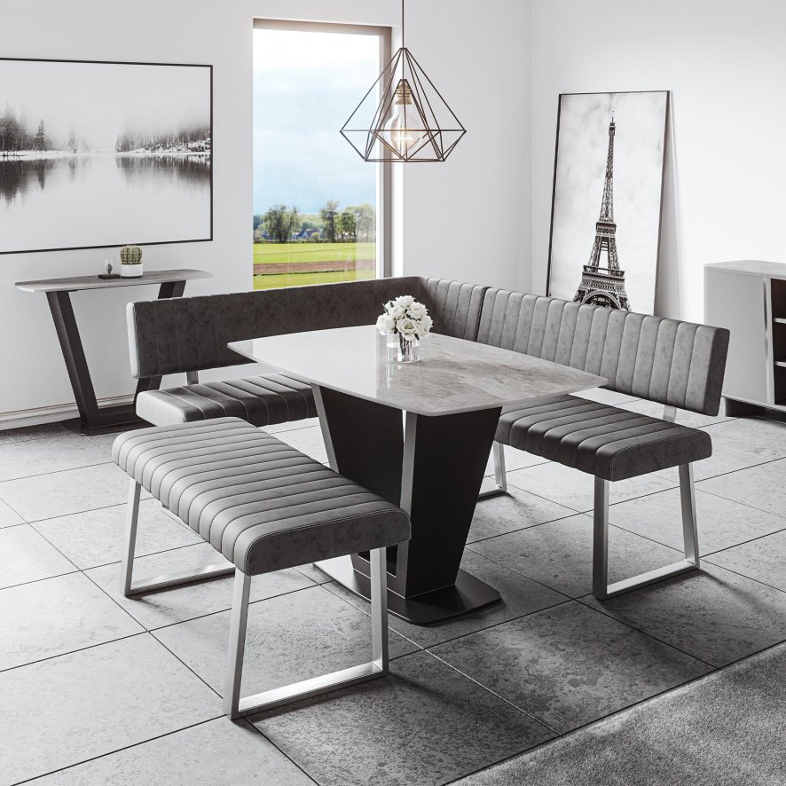 Athens Corner Bench LHF in DK Grey Faux Leather • Roomes Furniture
