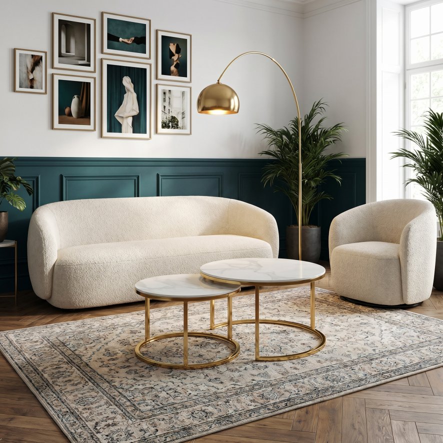 Value Mark Furniture Berkshire - Round Coffee Table Nest (White Ceramic)