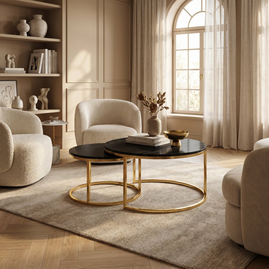 Value Mark Furniture Berkshire - Round Coffee Table Nest (Black Ceramic)