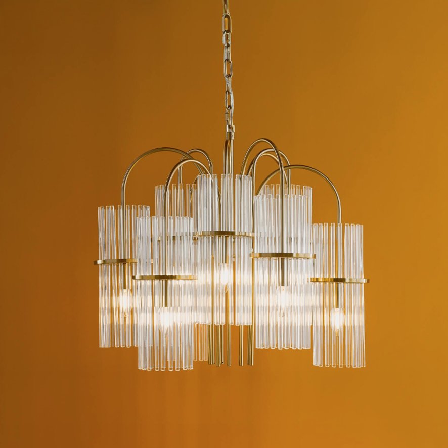 Dar Lighting Dar - Eniola 9 Light Pendant Natural Brass and Glass