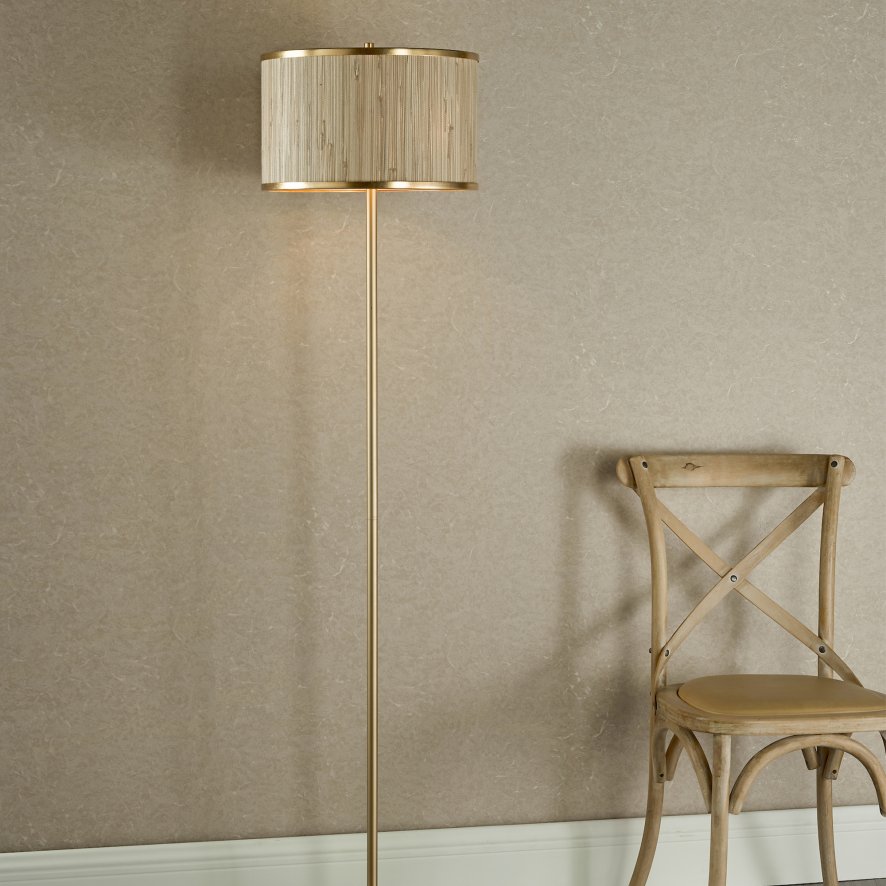 Dar Lighting Dar - Fenella 3 Light Floor Lamp Gold Leaf and Seagrass