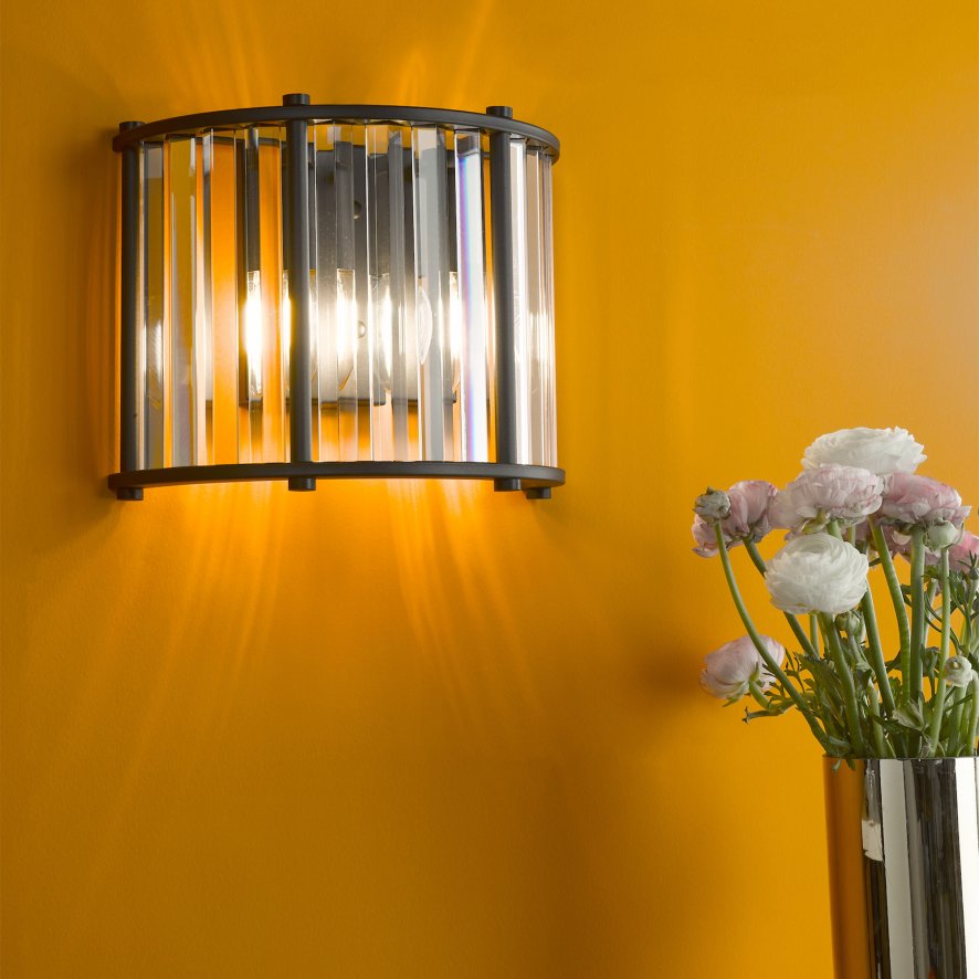 Dar Lighting Dar - Kiran 2 Light Wall Light Satin Black and Glass