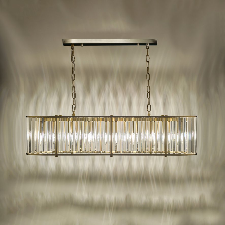Dar Lighting Dar - Kiran 7 Light Bar Pendant Natural Brass and Glass