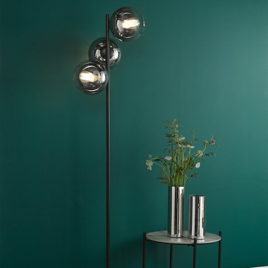 Dar Lighting Dar - Lycia 3 Light Floor Lamp Matt Black and Smoked Ombre Glass