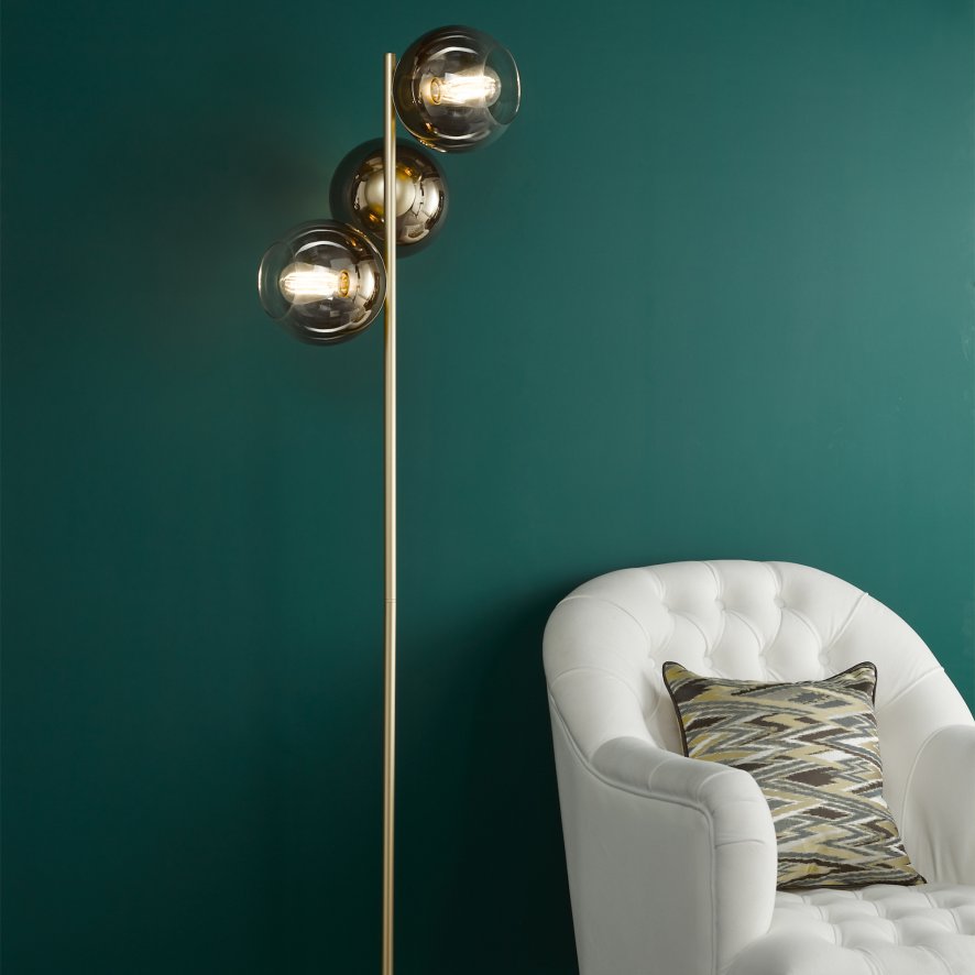 Dar Lighting Dar - Lycia 3 Light Floor Lamp Satin Gold and Gold Ombre Glass