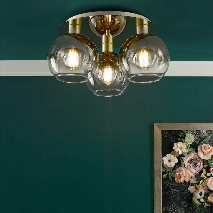 Dar Lighting Dar - Lycia 3 Light Flush Satin Gold and Gold Ombre Glass
