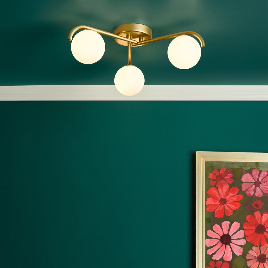 Dar Lighting Dar - Orlena 3 Light Flush Satin Gold and Opal Glass
