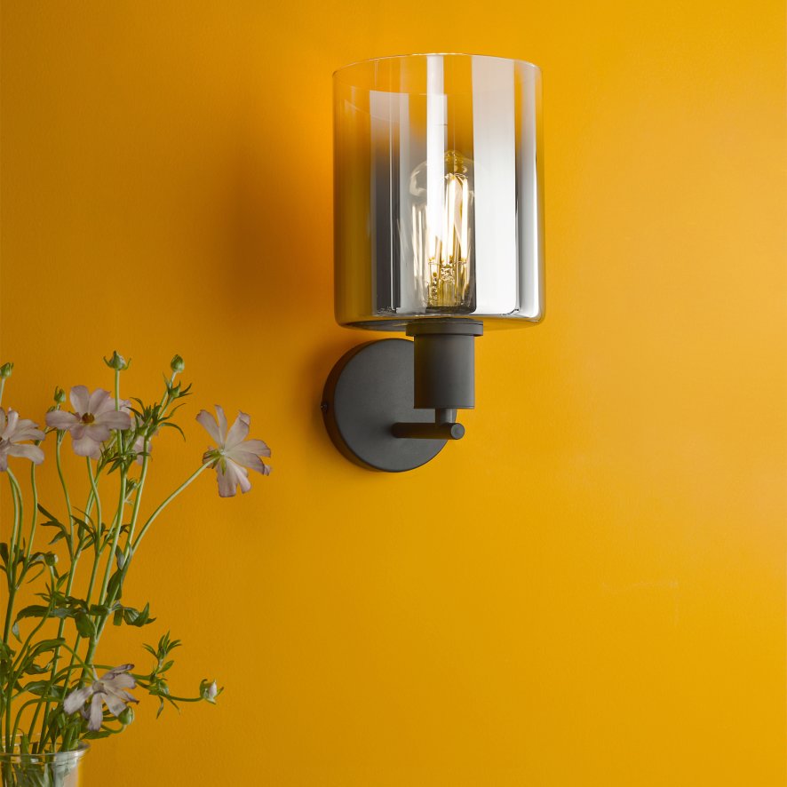 Dar Lighting Dar - Savannah Wall Light Matt Black and Smoked Glass