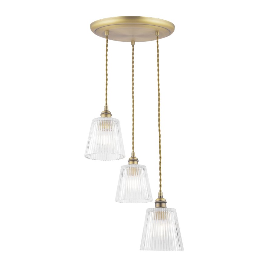Laura Ashley Laura Ashley - Callaghan 3 Light Pendant (Antique Brass and Glass)