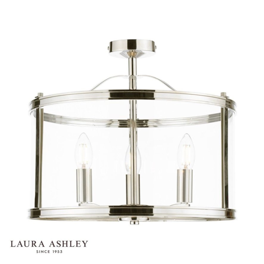 Laura Ashley Laura Ashley Harrington - 3 Light Semi-Flush Polished Nickel and Glass