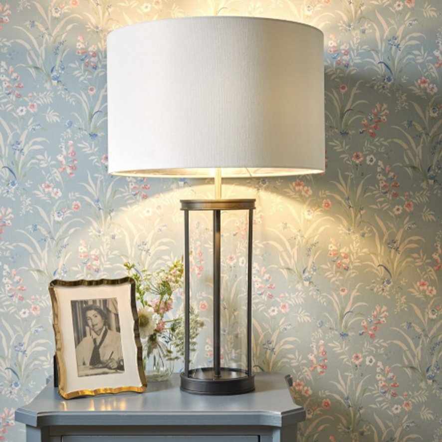 Laura Ashley Lighting Laura Ashley - Harrington Large Table Lamp (Matt Black and Glass With Shade)