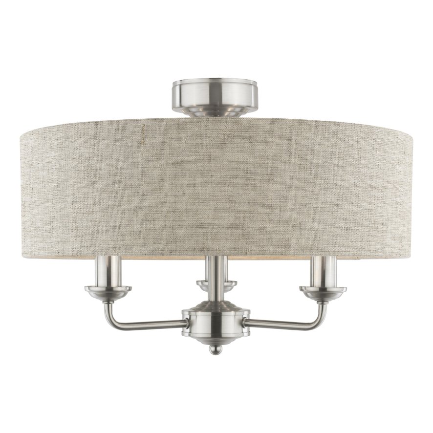Laura Ashley Laura Ashley - Sorrento 3 Light Semi-Flush Satin Nickel and Natural Shade