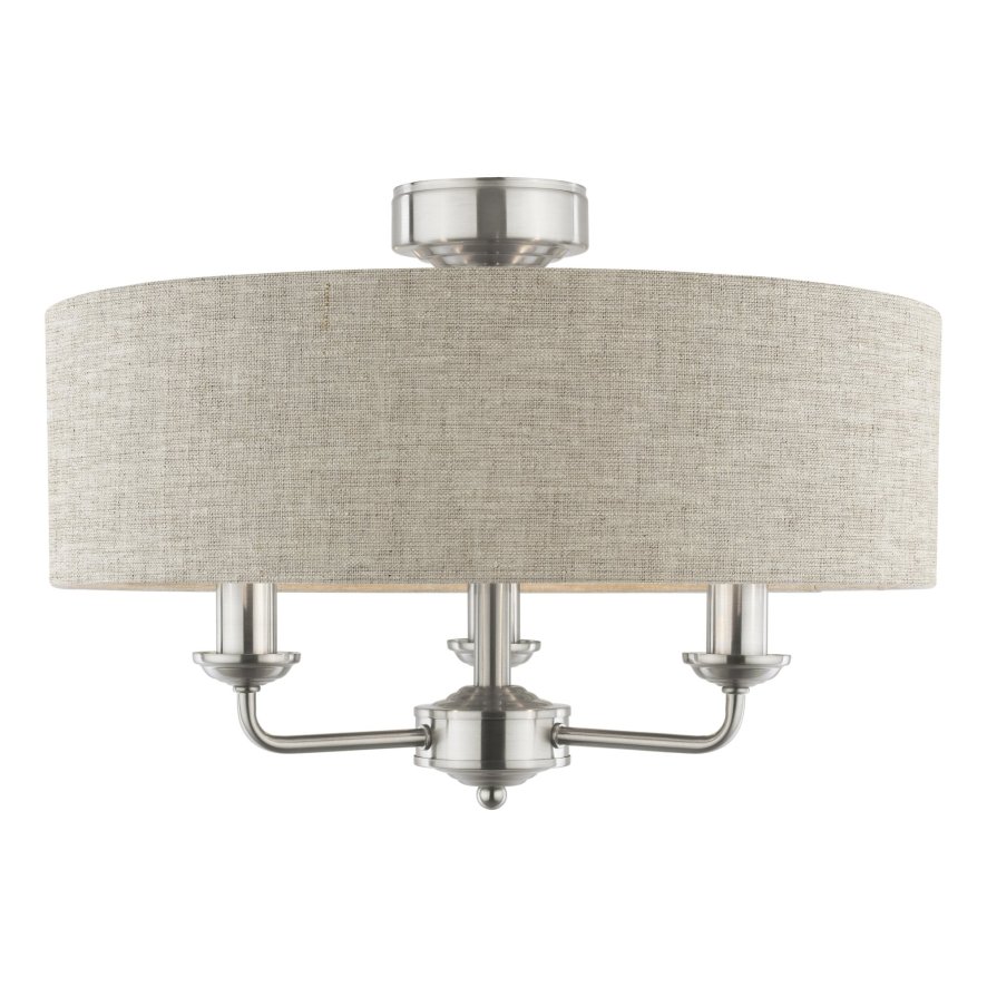 Laura Ashley Lighting Laura Ashley - Sorrento 3 Light Semi-Flush Satin Nickel and Natural Shade