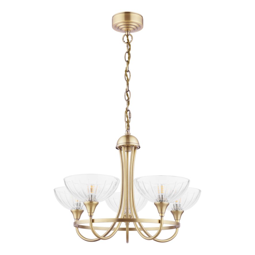 Laura Ashley Laura Ashley - Wellham 5 Light Armed Pendant Antique Brass and Glass