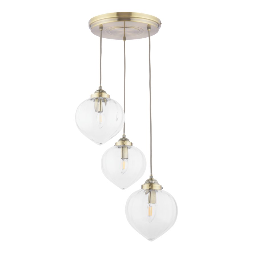 Laura Ashley Laura Ashley - Whitham 3 Light Cluster Pendant Antique Brass and Glass