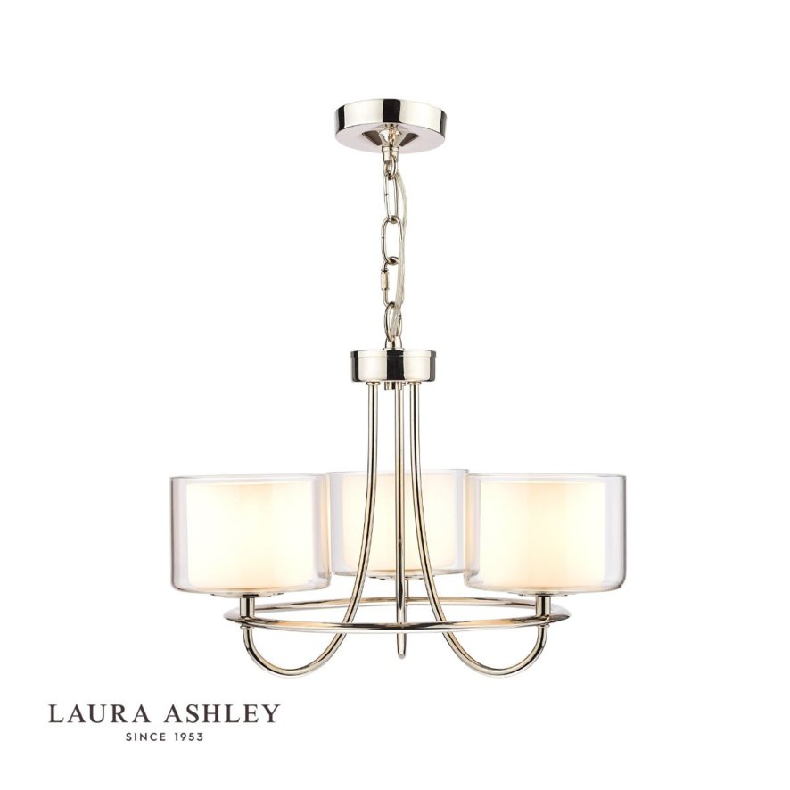 Laura Ashley Laura Ashley Southwell - 3 Light Chandelier Polished Nickel and Glass Shades