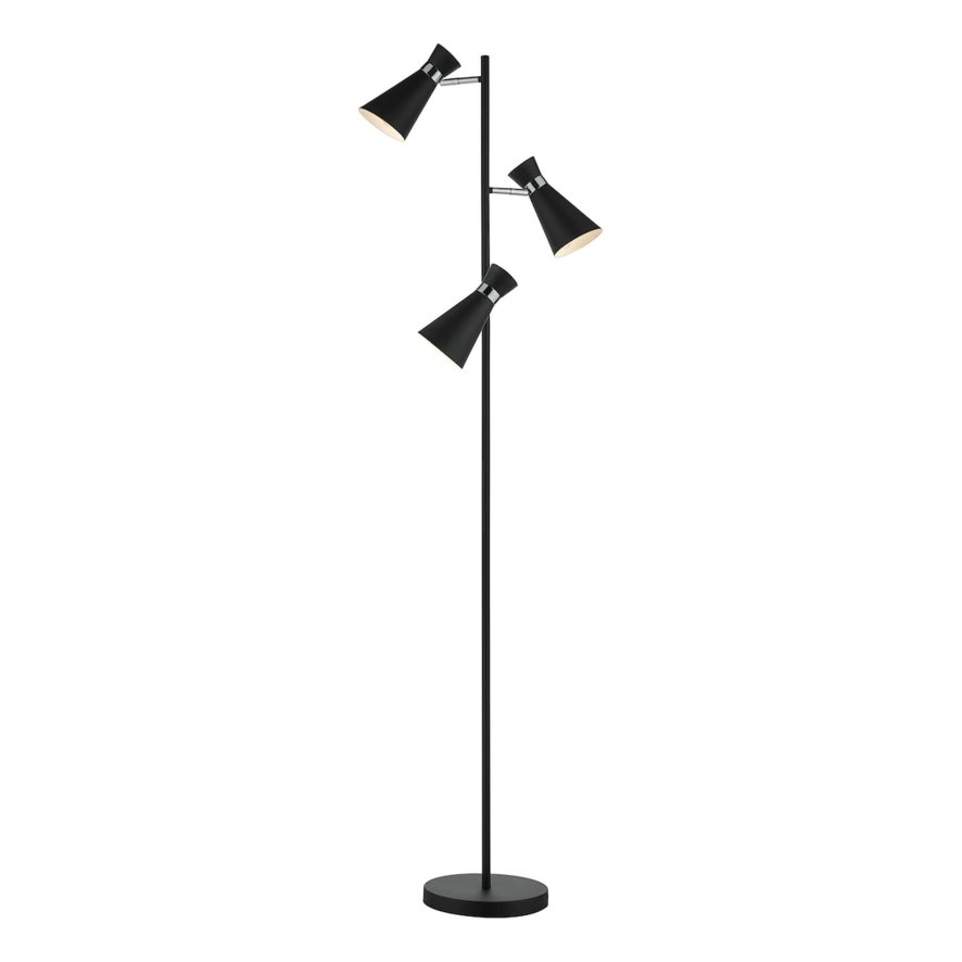 Dar Lighting Dar - Ashworth 3 Light Floor Lamp Matt Black Polished Chrome