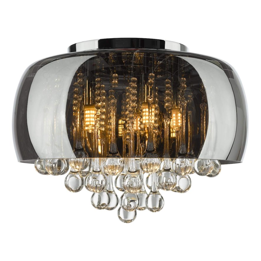 Dar Lighting Dar - Aviel 5 Light Flush Smoked Shade With Clear Glass Droppers