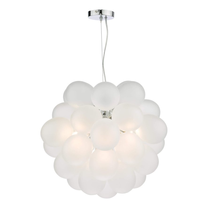 Dar Lighting Dar - Bubbles 6 Light Pendant Polished Chrome Frosted Glass