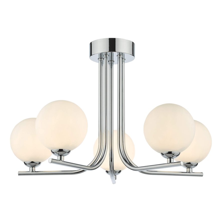 Dar Lighting Dar - Cradle 5 Light Semi Flush Polished Chrome Opal Glass