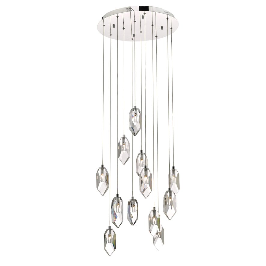 Dar Lighting Dar - Crystal 12 Light Cluster Pendant Polished Chrome Crystal