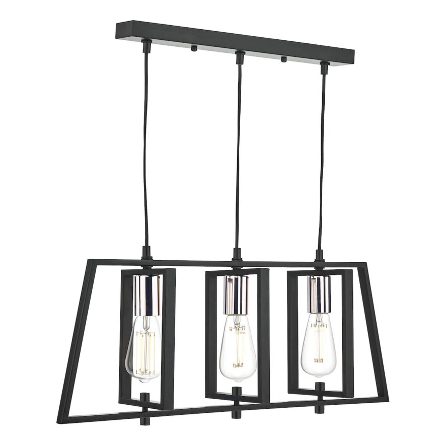 Dar Lighting Dar - Dax 3 Light Bar Pendant Black & Polished Chrome