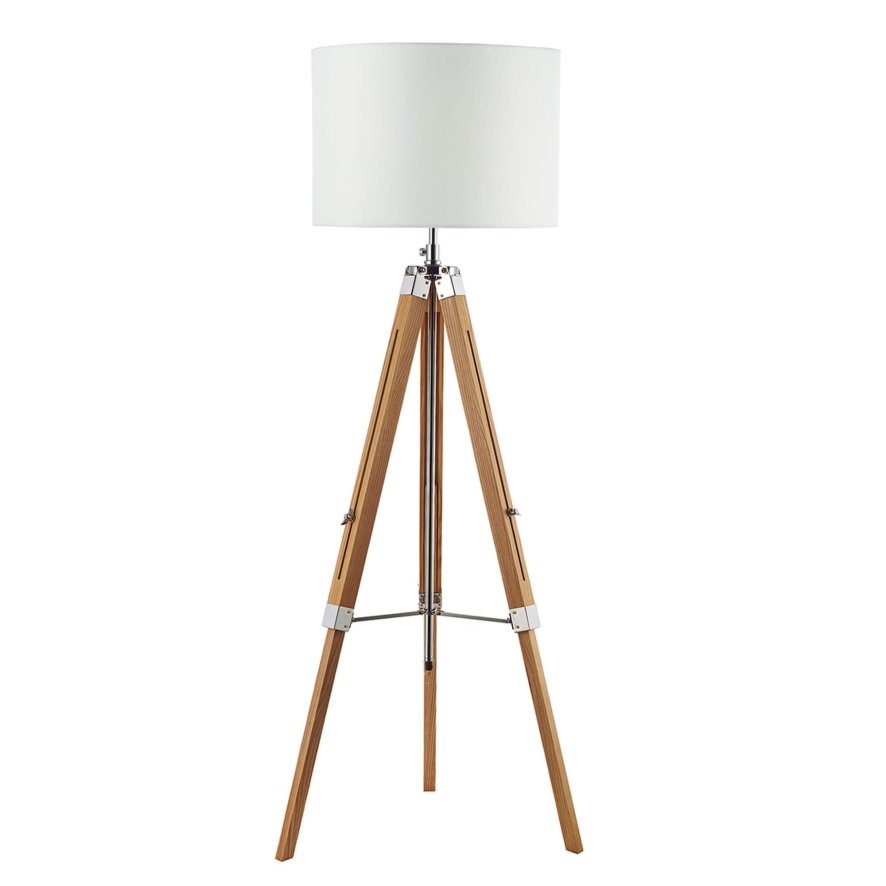 Dar Lighting Dar - Easel Tripod Floor Lamp Light Wood Polished Chrome Base Only