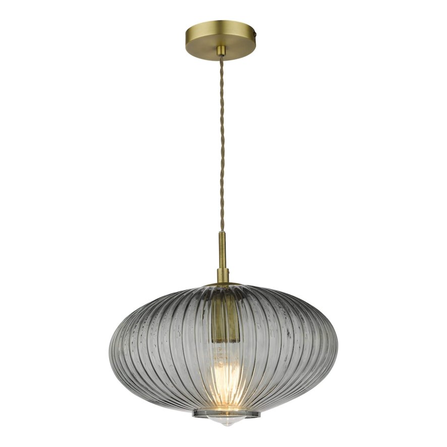 Dar Lighting Dar - Edmond 1 Light Pendant Smoked Glass Antique Brass Detail
