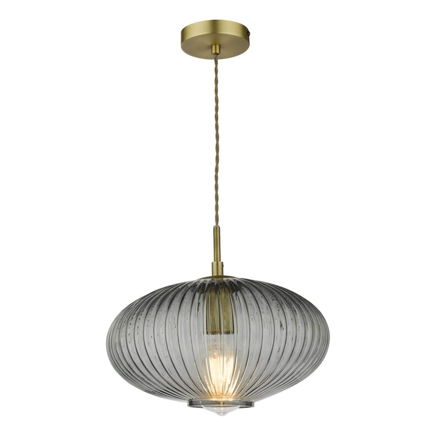 Dar Lighting Dar - Edmond 1 Light Pendant Smoked Glass Antique Brass Detail