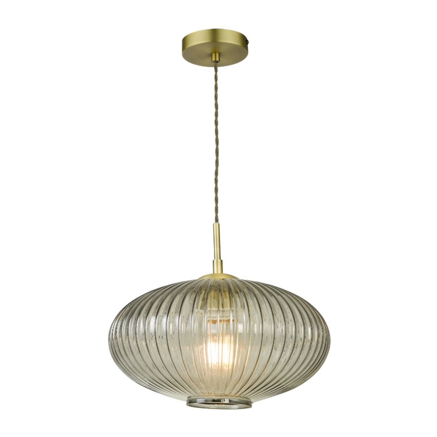Dar Lighting Dar - Edmond 1 Light Pendant Smoked Glass Antique Brass Detail