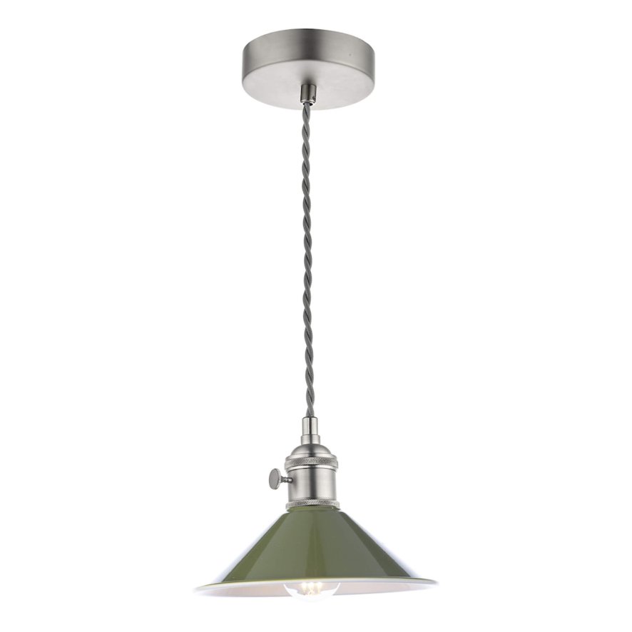 Dar Lighting Dar - Hadano 1 Light Pendant Antique Chrome With Olive Green Shade