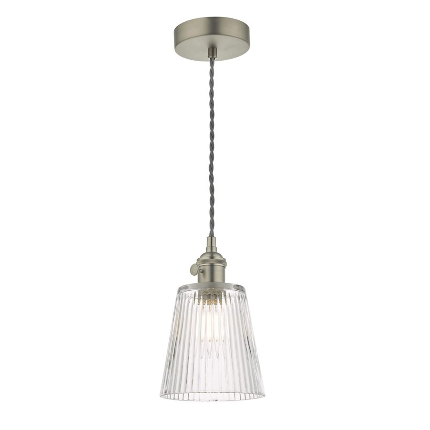 Dar Lighting Dar - Hadano Pendant Antique Chrome With Ribbed Glass Shade